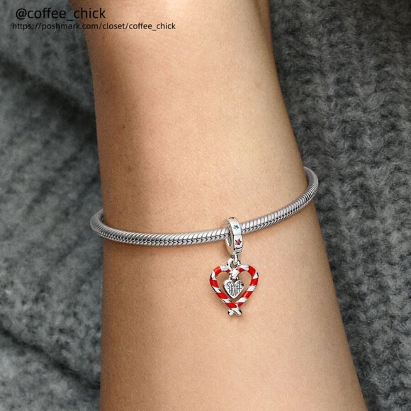 Pandora Double Candy Cane Heart Christmas Dangle Charm - Picture 2 of 2